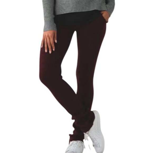 Lululemon Women's Small Burgundy Ribbed Knit Jogger Pants With Pink Drawstring - Picture 2 of 16